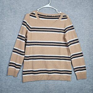 Soft Surroundings Women's Cashmere Metallic Brown Black Stripes Sweater Size XS